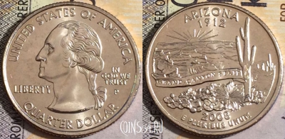 США 25 центов (квотер) 2008 года P, KM# 423, UNC, 160-051
