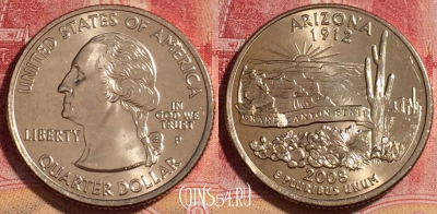 США 25 центов (квотер) 2008 года P, KM# 423, UNC, 262-065