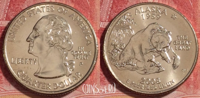 США 25 центов (квотер) 2008 года P, KM# 424, UNC, 262-091