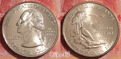 США 25 центов (квотер) 2009 года P, KM# 449, UNC, 262-044