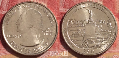 США 25 центов (квотер) 2011 года D, KM# 494, UNC, 262-029