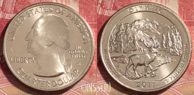 США 25 центов (квотер) 2011 года D, KM# 496, UNC, 262-014