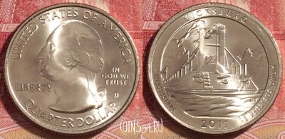 США 25 центов (квотер) 2011 года D, KM# 497, UNC, 262-003