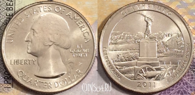 США 25 центов (квотер) 2011 года P, KM# 494, UNC, 156-100