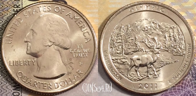 США 25 центов (квотер) 2011 года P, KM# 496, UNC, 156-107