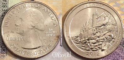 США 25 центов (квотер) 2012 года P, KM# 521, aUNC, 156-096