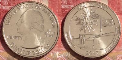 США 25 центов (квотер) 2013 года D, KM# 545, UNC, 262-038
