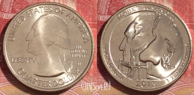 США 25 центов (квотер) 2013 года D, KM# 546, UNC, 262-028
