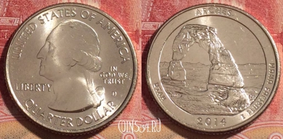 США 25 центов (квотер) 2014 года D, KM# 568, UNC, 262-031