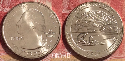 США 25 центов (квотер) 2014 года D, KM# 569, UNC, 262-037