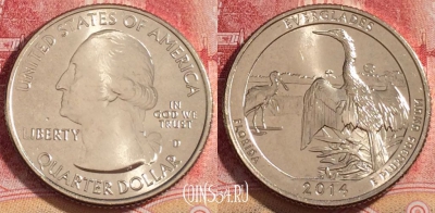 США 25 центов (квотер) 2014 года D, KM# 570, UNC, 262-006