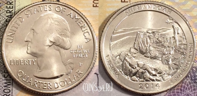 США 25 центов (квотер) 2014 года P, KM# 567, UNC, 156-106