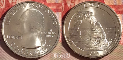 США 25 центов (квотер) 2014 года P, KM# 568, UNC, 266-032