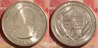 США 25 центов (квотер) 2015 года D, KM# 597, UNC, 262-009