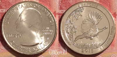 США 25 центов (квотер) 2015 года D, KM# 598, UNC, 262-008