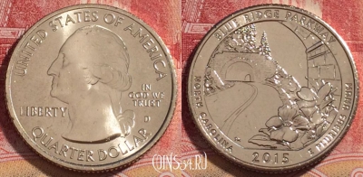 США 25 центов (квотер) 2015 года D, KM# 599, UNC, 262-034