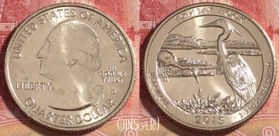 США 25 центов (квотер) 2015 года D, KM# 600, UNC, 262-007