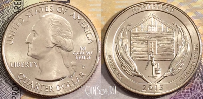 США 25 центов (квотер) 2015 года P, KM# 597, UNC, 156-104