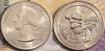 США 25 центов (квотер) 2016 года P, лес Шони, UNC, 156-102