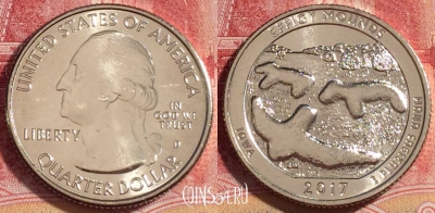 США 25 центов (квотер) 2017 года D, KM# 653, UNC, 262-010
