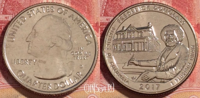 США 25 центов (квотер) 2017 года D, KM# 654, UNC, 262-016