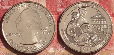 США 25 центов (квотер) 2017 года D, KM# 656, UNC, 262-027