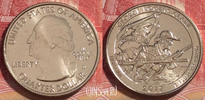 США 25 центов (квотер) 2017 года D, KM# 657, UNC, 262-033