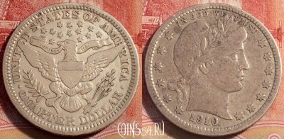 США 25 центов 1910 года, Ag, KM# 114, b060-019