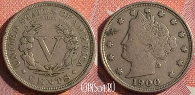США 5 центов 1900 года, KM# 112, 344-027