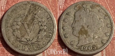 США 5 центов 1903 года, KM# 112, 193q-128 ♛
