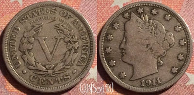 США 5 центов 1911 года, KM# 112, 362-024