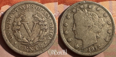 США 5 центов 1912 года, KM# 112, 370s-127 ♛