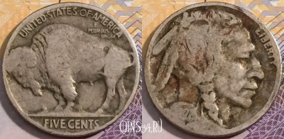 США 5 центов 1928 года, buffalo, KM# 134, a120-064