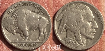 США 5 центов 1936 года, KM# 134, 453o-083 ♛