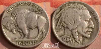 США 5 центов 1936 года, KM# 134, 275o-095