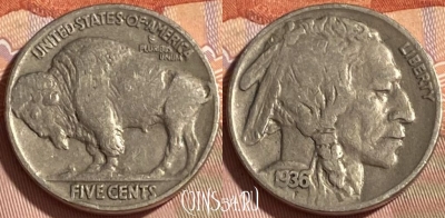 США 5 центов 1936 года, KM# 134, 466q-362 ♛