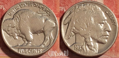 США 5 центов 1937 года, buffalo, KM# 134, 259-095