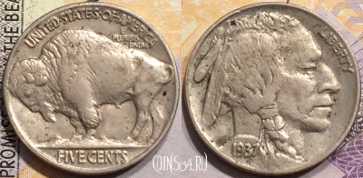 США 5 центов 1937 года, buffalo, KM# 134, a080-015