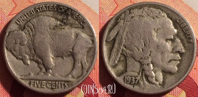 США 5 центов 1937 года, KM# 134, 212i-080