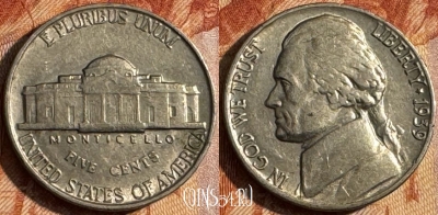 США 5 центов 1939 г., KM# 192, 153s-042 ♛