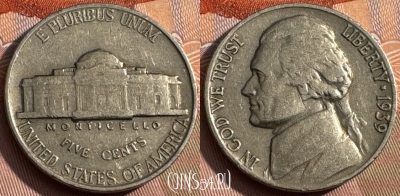 США 5 центов 1939 г., KM# 192, 163s-112