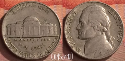 США 5 центов 1939 года, KM# 192, 262o-042 ♛