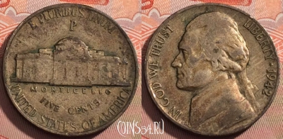 США 5 центов 1942 года P, Ag, KM# 192a, 123a-132