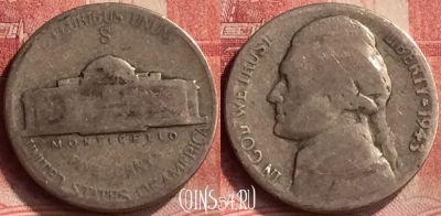 США 5 центов 1943 S, Ag, KM# 192a, 202m-016 ♛