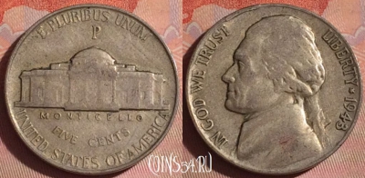 США 5 центов 1943 P, Ag, KM# 192a, 052i-110 ♛