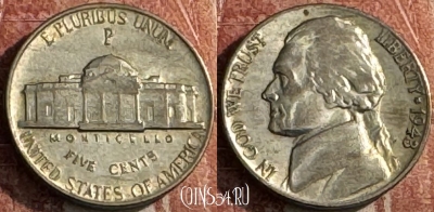США 5 центов 1943 P, Ag, KM# 192a, 118s-030
