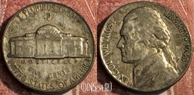 США 5 центов 1943 P, Ag, KM# 192a, 119s-092