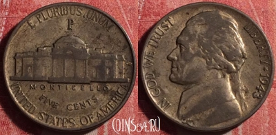 США 5 центов 1943 P, Ag, KM# 192a, 191j-010 ♛
