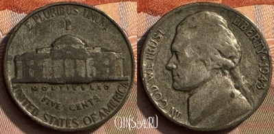 США 5 центов 1943 P, Ag, KM# 192a, 264s-042