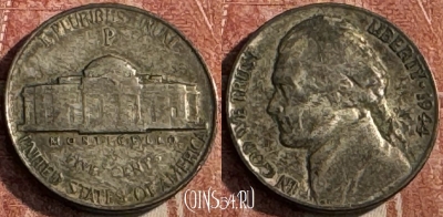 США 5 центов 1944 P, Ag, KM# 192a, 128s-141 ♛